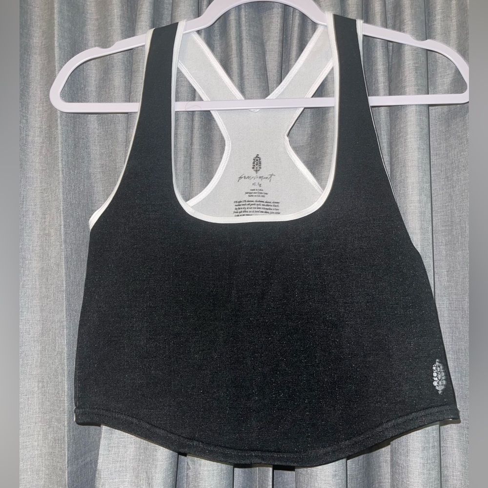 NWOT Free People Movement Ribbed Black w/ White Trim Racerback Tank